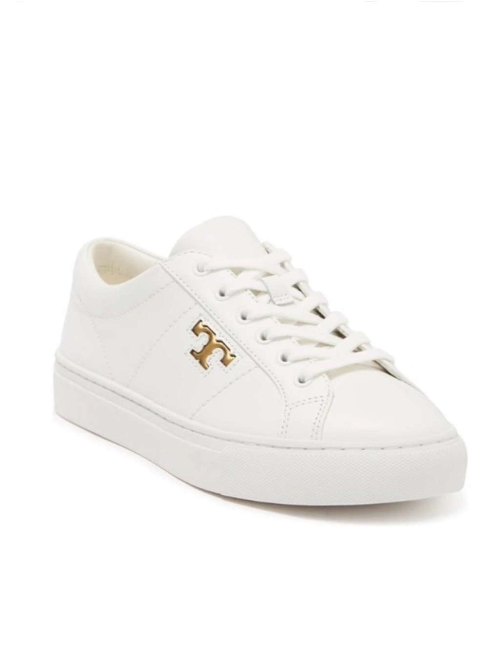 Tory Burch White Leather Low-Top Sneakers with Gold Logo - Picture 2 of 9